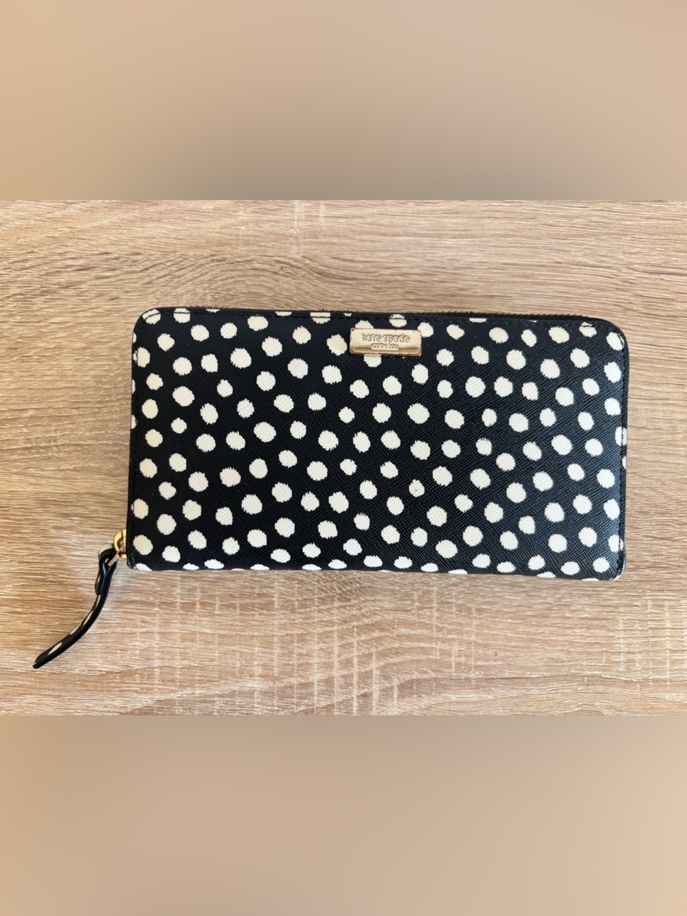 kate spade Black and White Polka Dot Zip Wallet